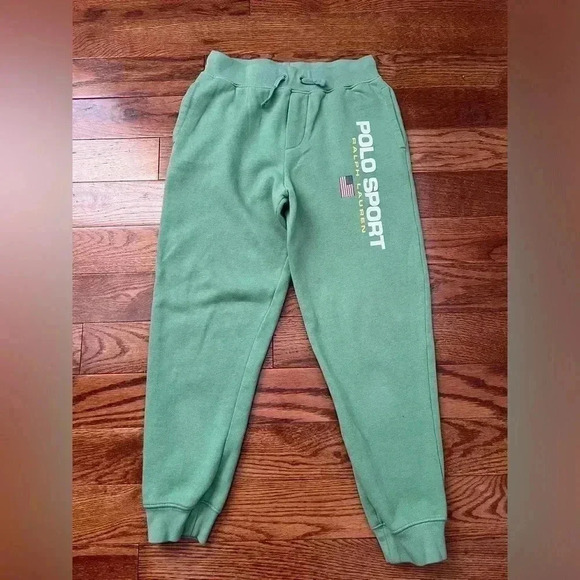 Polo Sport Ralph Lauren kids Olive Green Logo Fleece Jogger Pants Sz M (10-12) - Picture 1 of 6